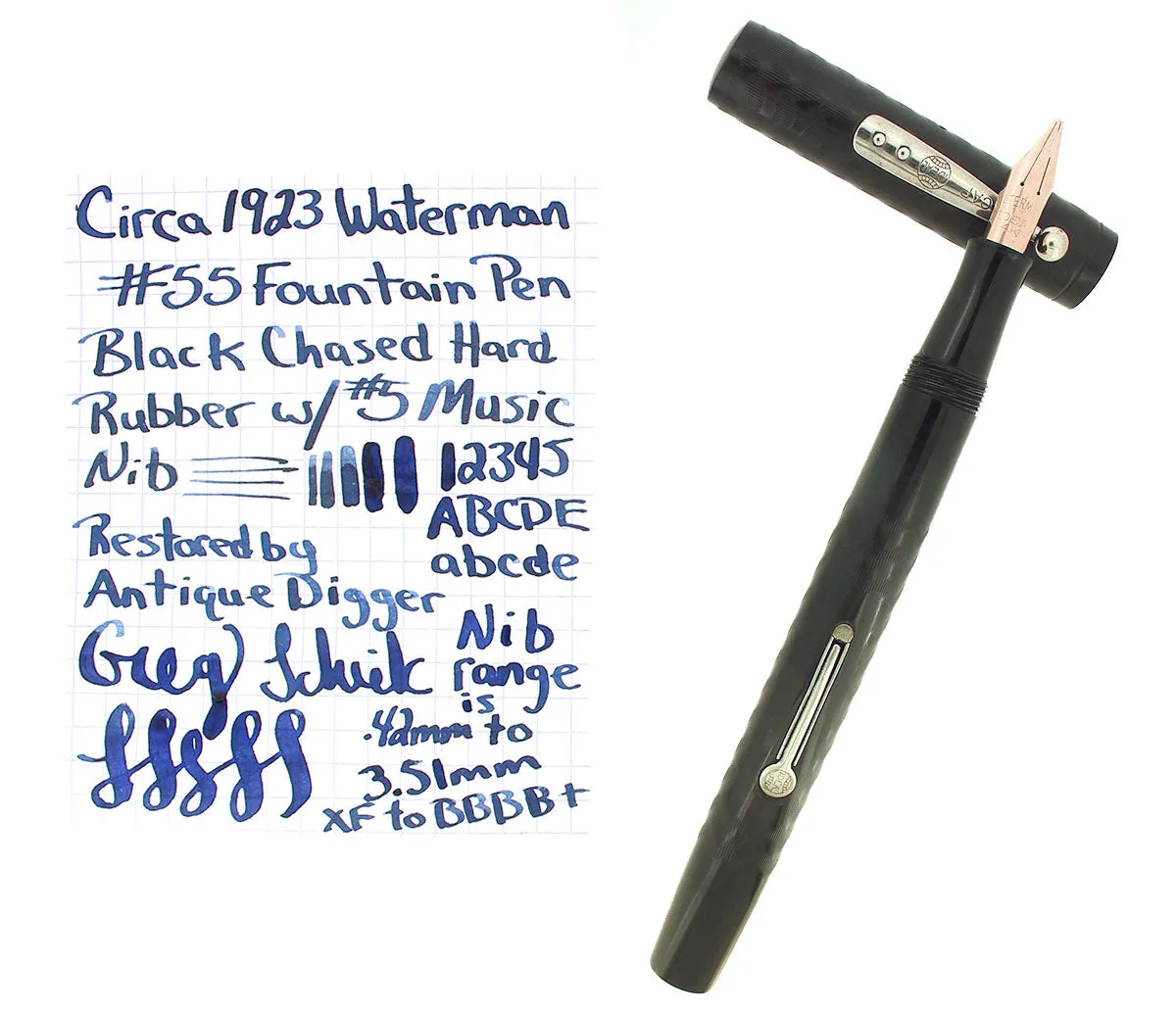 C1923 WATERMAN #55 CHASED HR FOUNTAIN PEN W/#5 RARE MUSIC NIB RESTORED