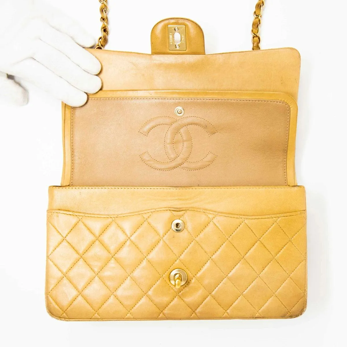 Chanel Beige Medium Vintage Classic Flap