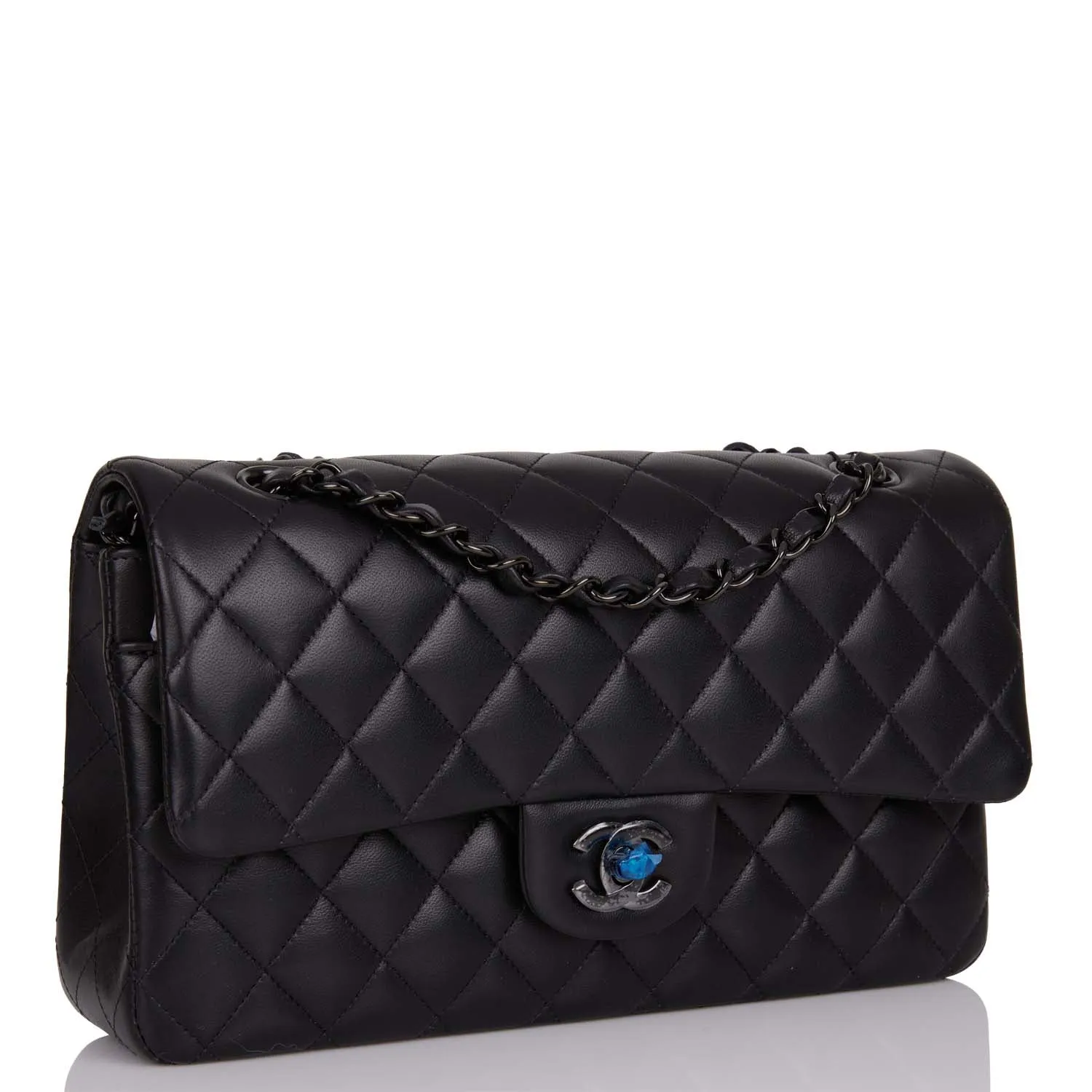 Chanel Medium Classic Double Flap Bag SO Black Lambskin Quilted Black Hardware