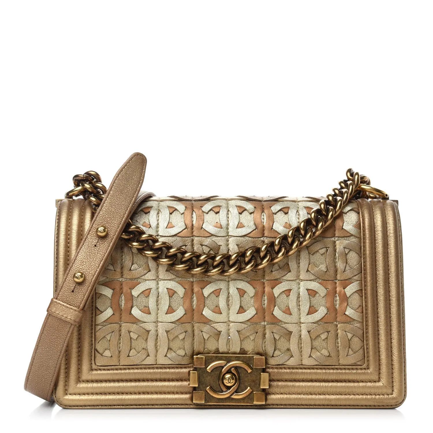 Chanel Medium Metallic Golden CC Boy Flap Bag