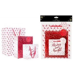 Christmas Design Gift Bags Pack of Three - Red