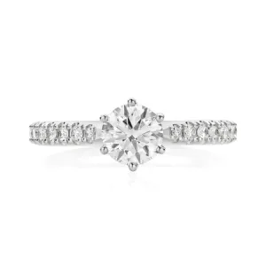 Classic Claudette Round Brilliant Cut Diamond Engagement Ring | 18K White Gold