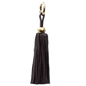 ClaudiaG Leather Tassel Keyring Bag Charm Gold Chocolate