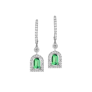 Couleur Sculptural Pendant Earring PM, 18k White Gold with DAVIDOR Arch Cut Green Tourmaline and Brilliant Diamonds