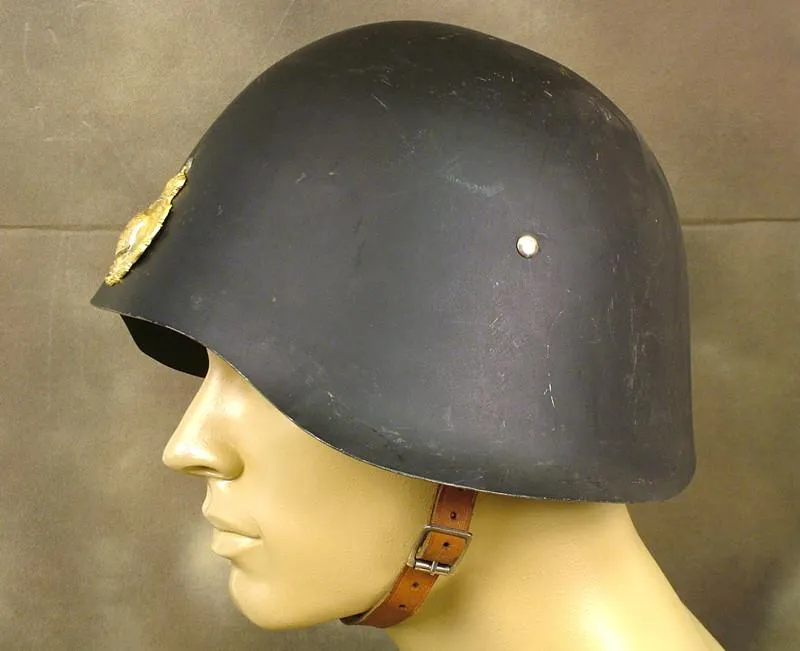 Danish Model 1923 Steel Army Helmet: w/ Brass Parade Badge