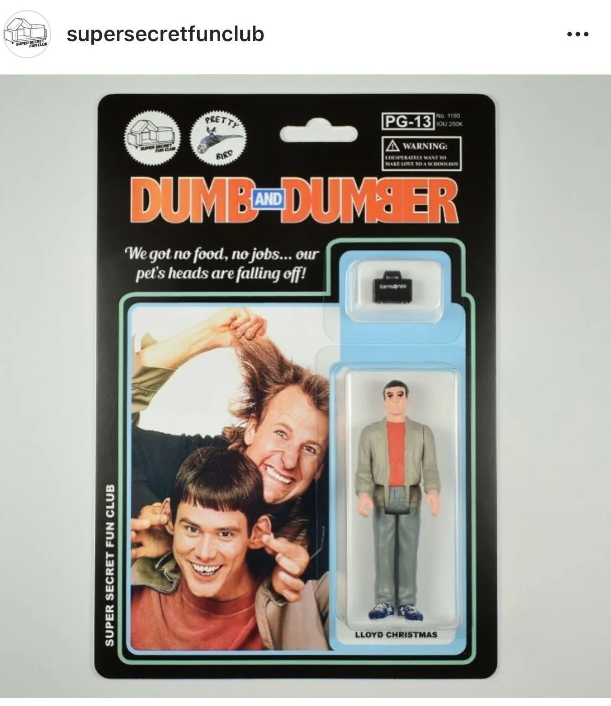 Dumb and Dumber Super Secret Fun Club Jim Carey / Lloyd Christmas Action Figure Carded Edition of 15