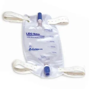 Dynarex Urinary Leg Bag, Anti-Reflux Valve, 500 mL, Vinyl, Box of 12