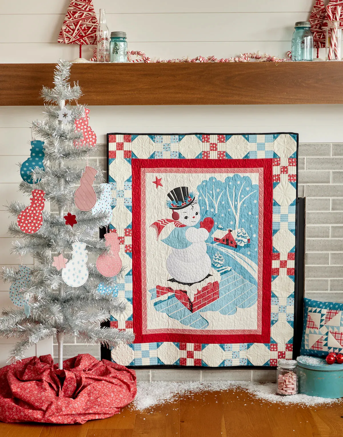 Fabric, Winter in Snowtown by Buttermilk Basin - Cream Light Blue Snowflakes (by the yard)