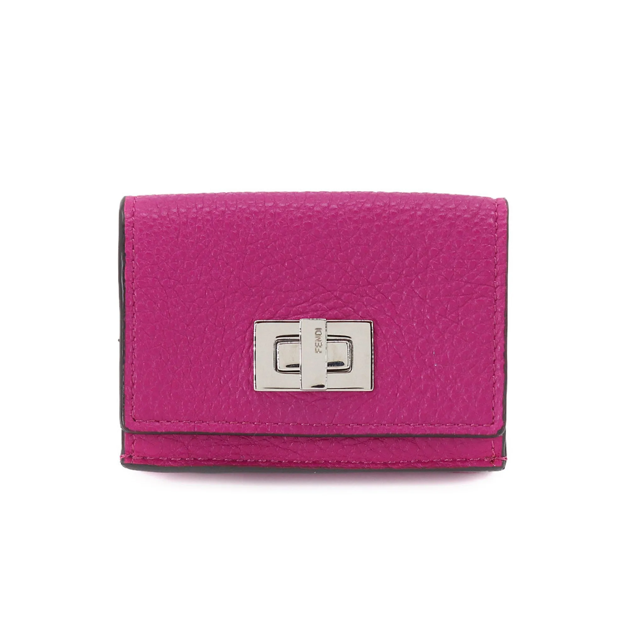 FENDI Peekaboo Trifold Wallet Leather Magenta 8M0426 Silver Metal Fittings