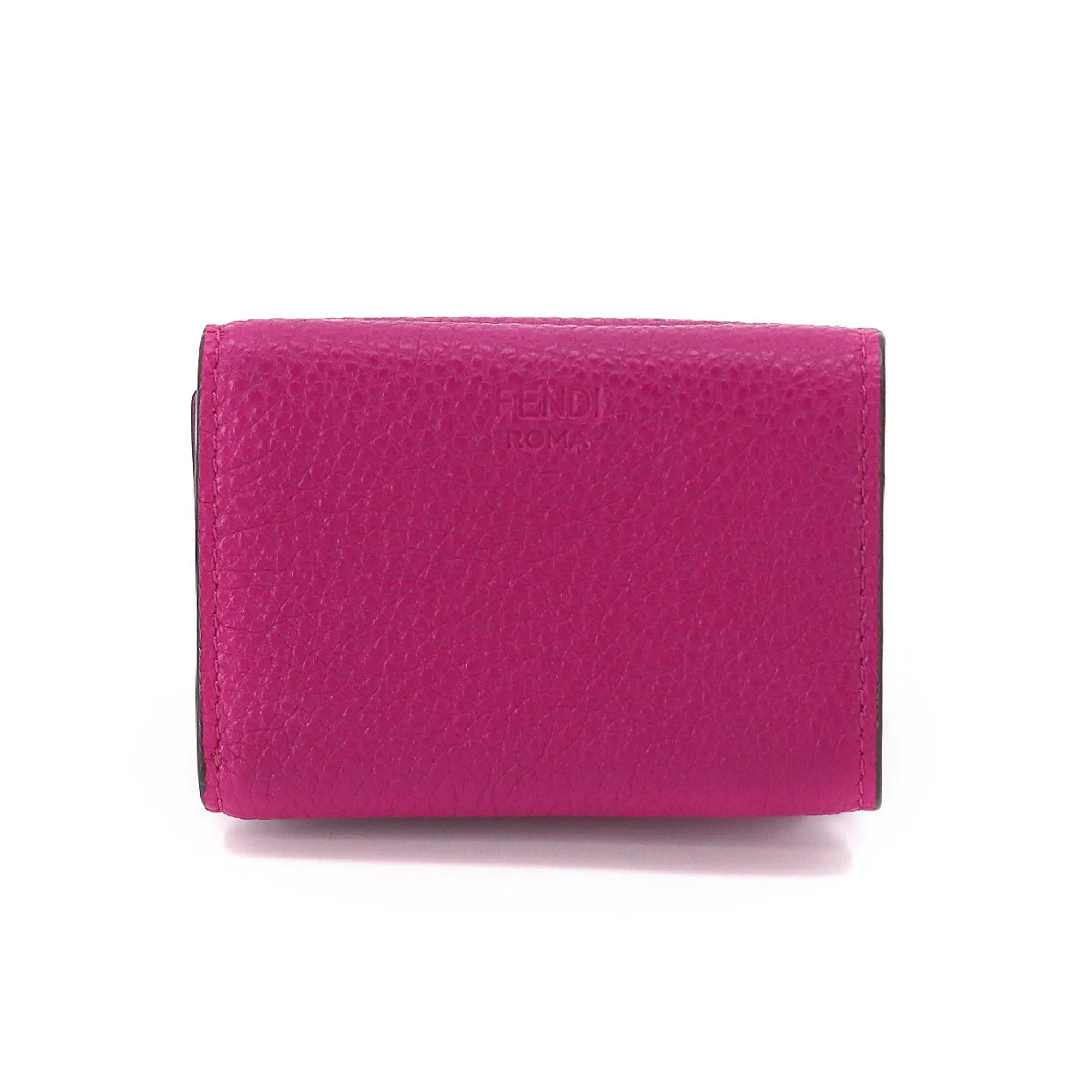 FENDI Peekaboo Trifold Wallet Leather Magenta 8M0426 Silver Metal Fittings