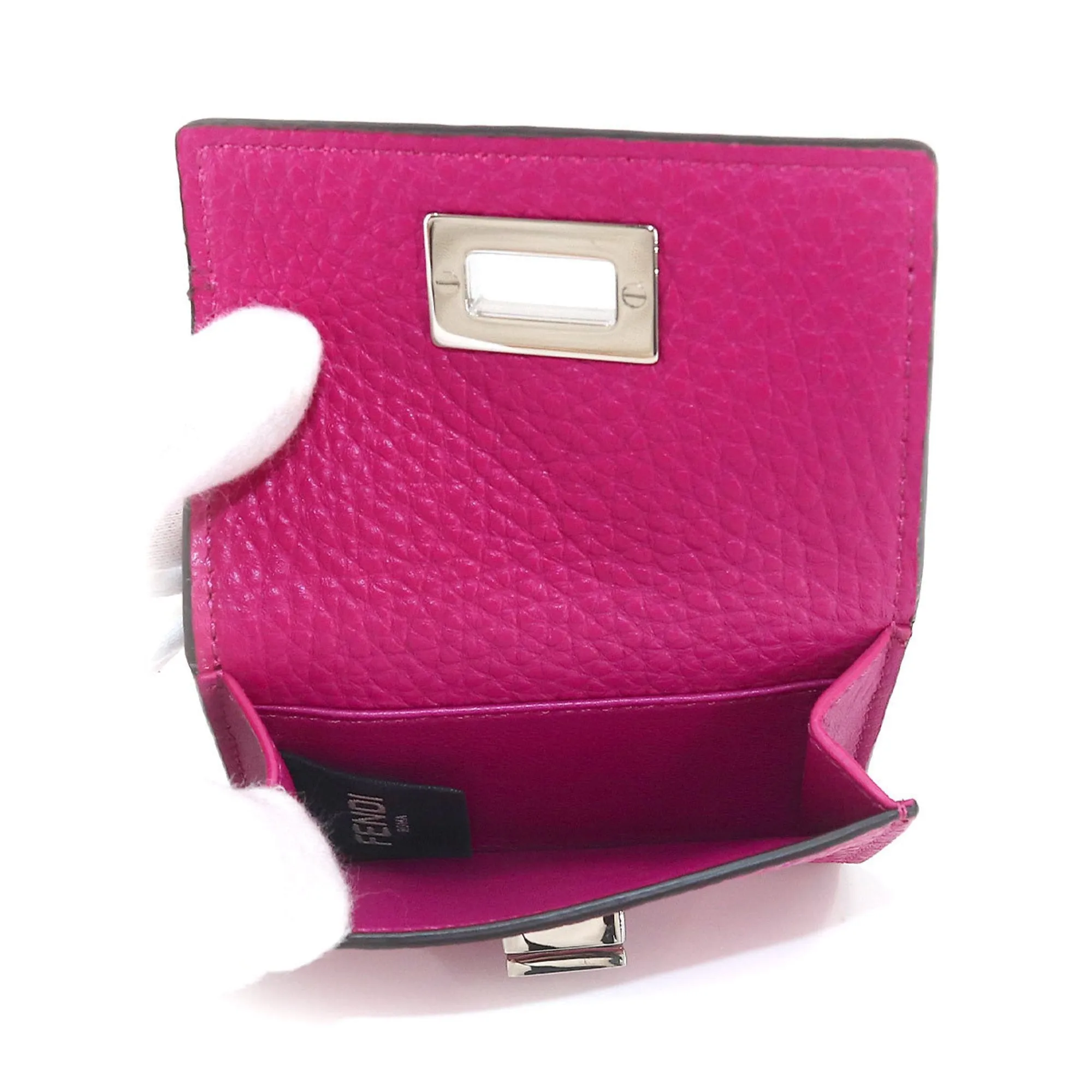 FENDI Peekaboo Trifold Wallet Leather Magenta 8M0426 Silver Metal Fittings