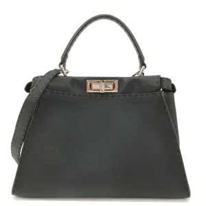 FENDI Selleria Leather Peekaboo Regular 2WAY Bag Black 8BN290