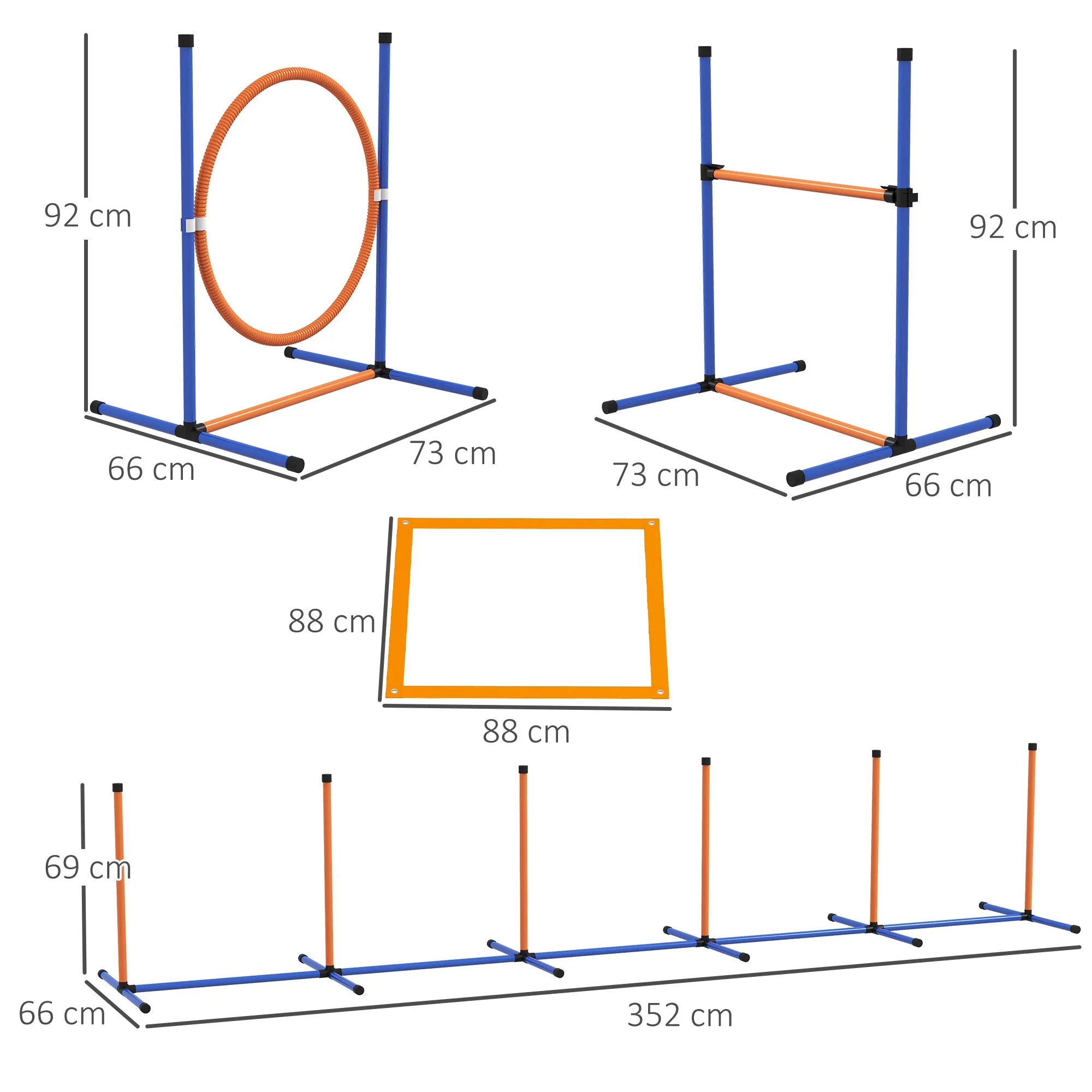 Five-Piece Dog Agility Equipment Set with Weave Poles, Jump Ring, Hurdle, Pause Box, Training Shorts, Bag, Orange