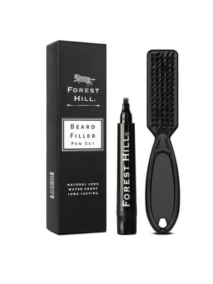 Forest Hill Black Men Beard Gap Filler With Four Forked Pen With Brush For Shaping & Styling