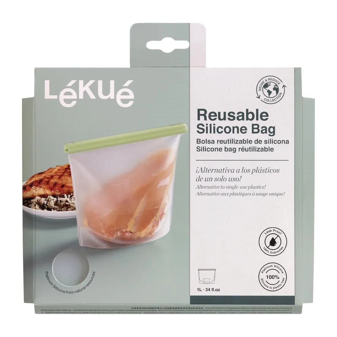 FS289 Lekue Reusable Silicone Food Storage Bag 1 Ltr