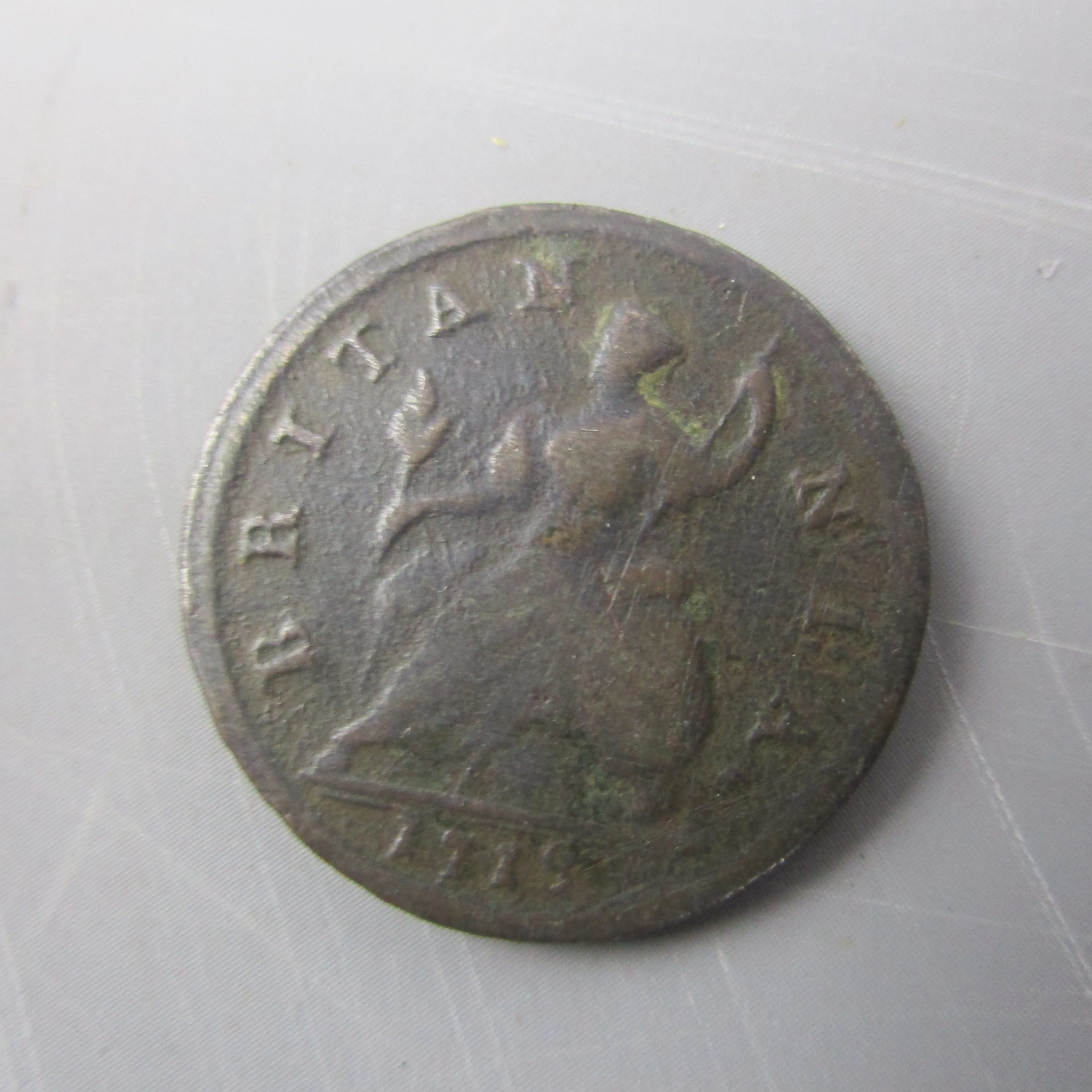 George I Half penny Antique Georgian Coin Dated 1718