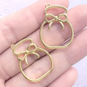 Gift Bag Open Bezel for UV Resin Filling | Drawstring Deco Frame | Kawaii Resin Jewellery Making (2 pcs / Gold / 20mm x 27mm)