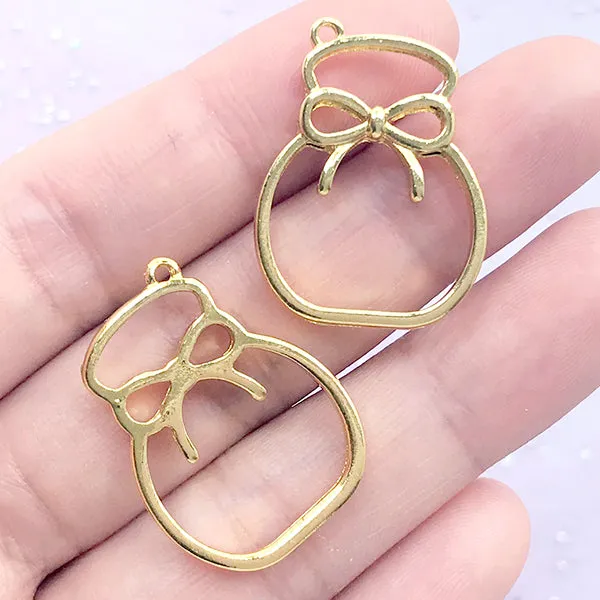 Gift Bag Open Bezel for UV Resin Filling | Drawstring Deco Frame | Kawaii Resin Jewellery Making (2 pcs / Gold / 20mm x 27mm)