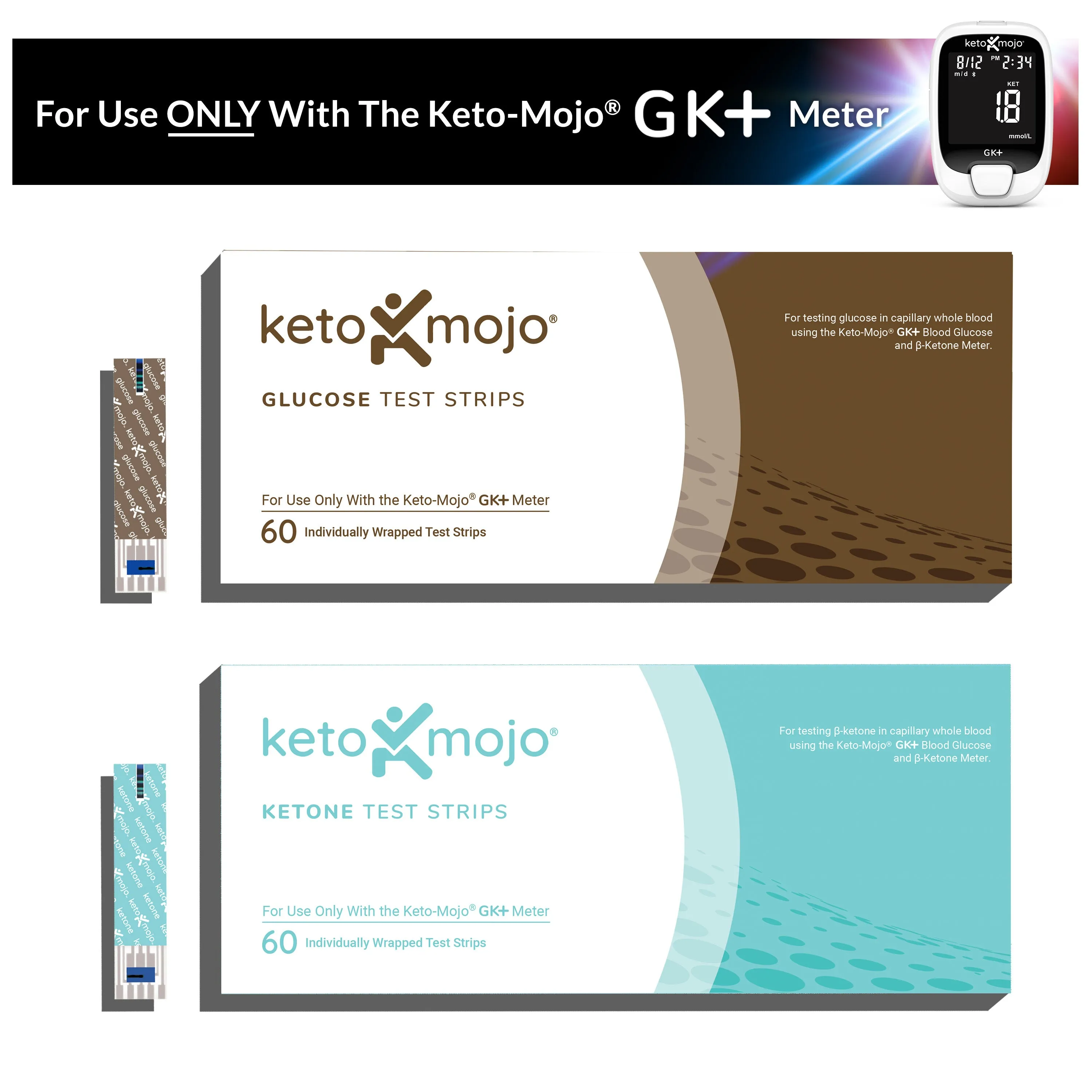 GK  Test Strip Bundle (60 Glucose & 60 Ketone)