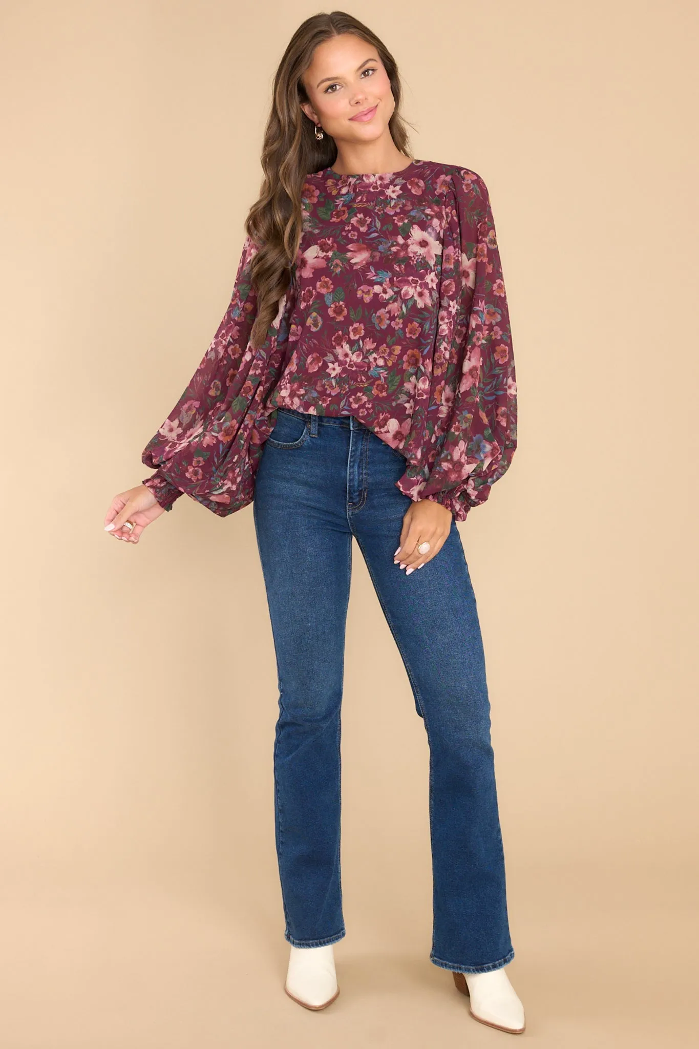 Gorgeous Girl Burgundy Multi Floral Print Top