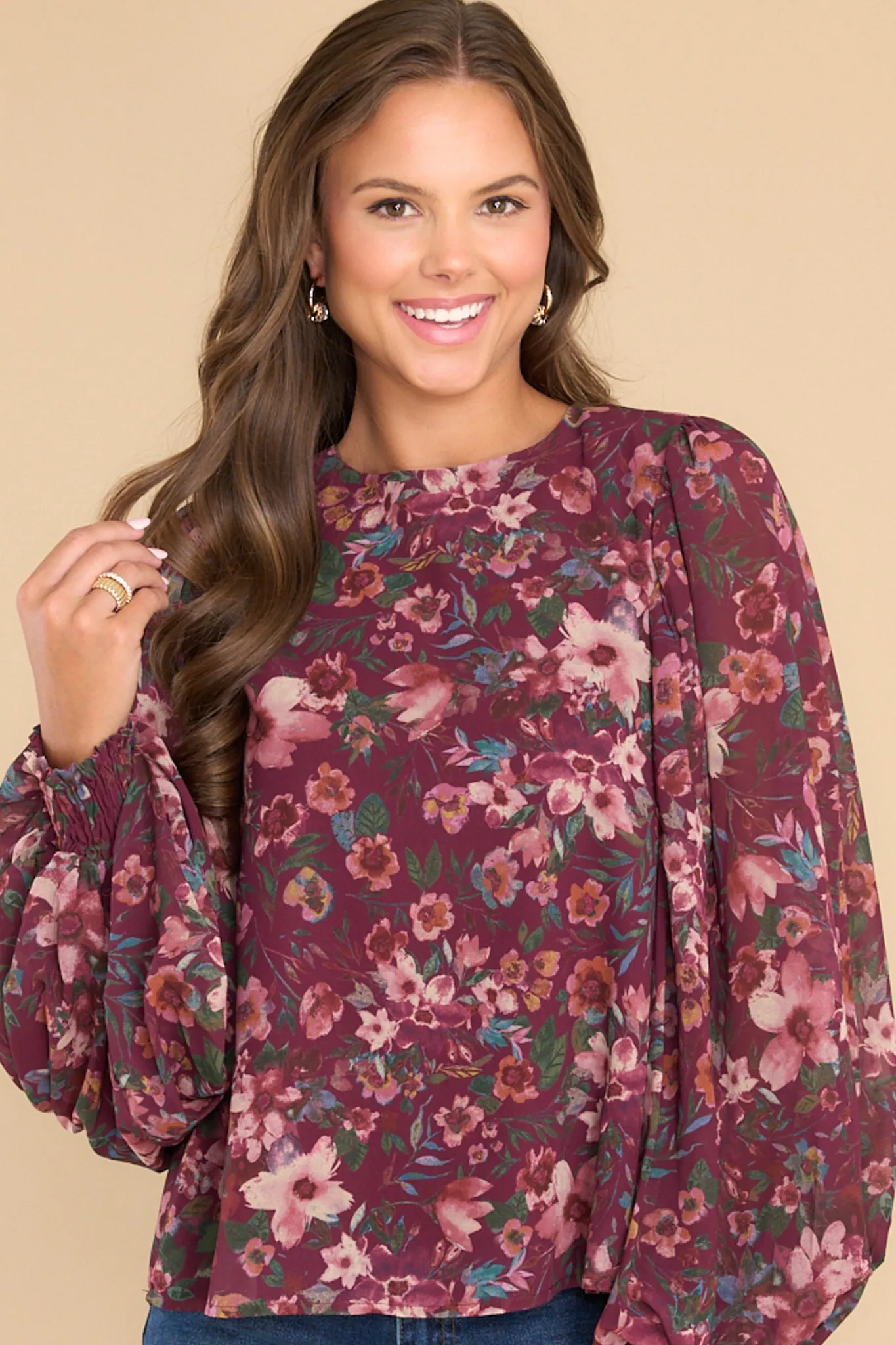 Gorgeous Girl Burgundy Multi Floral Print Top