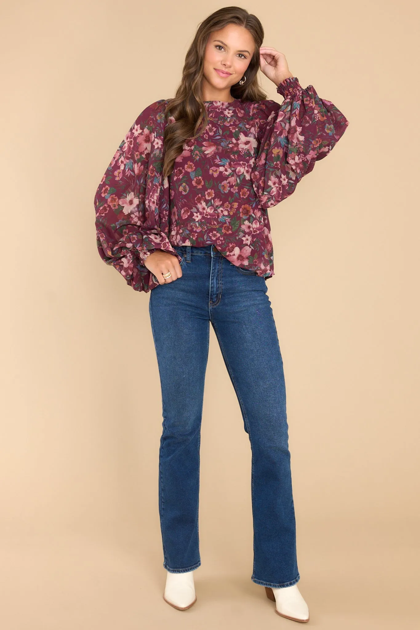 Gorgeous Girl Burgundy Multi Floral Print Top