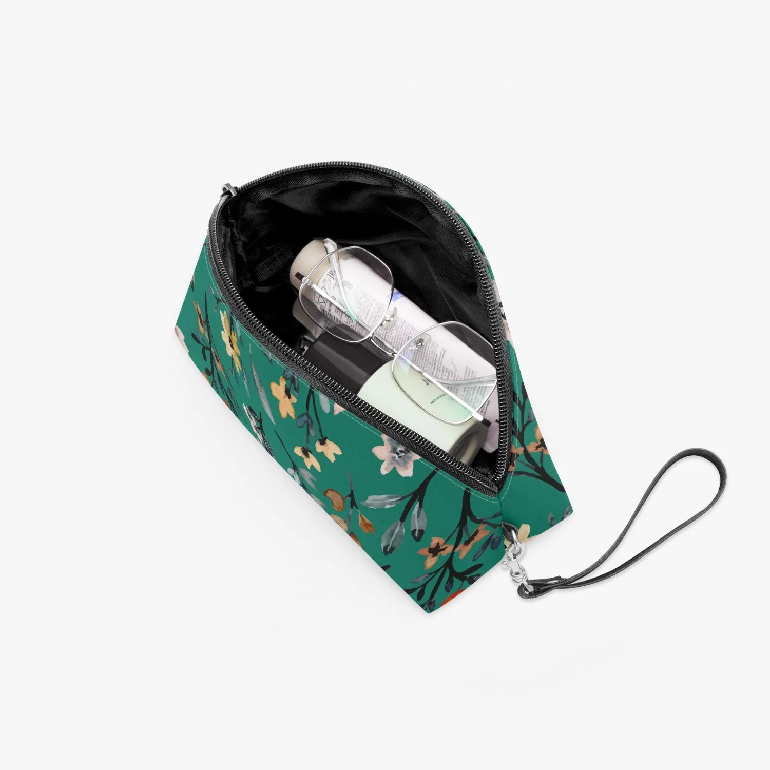 Green Floral  Curve Makeup Bag