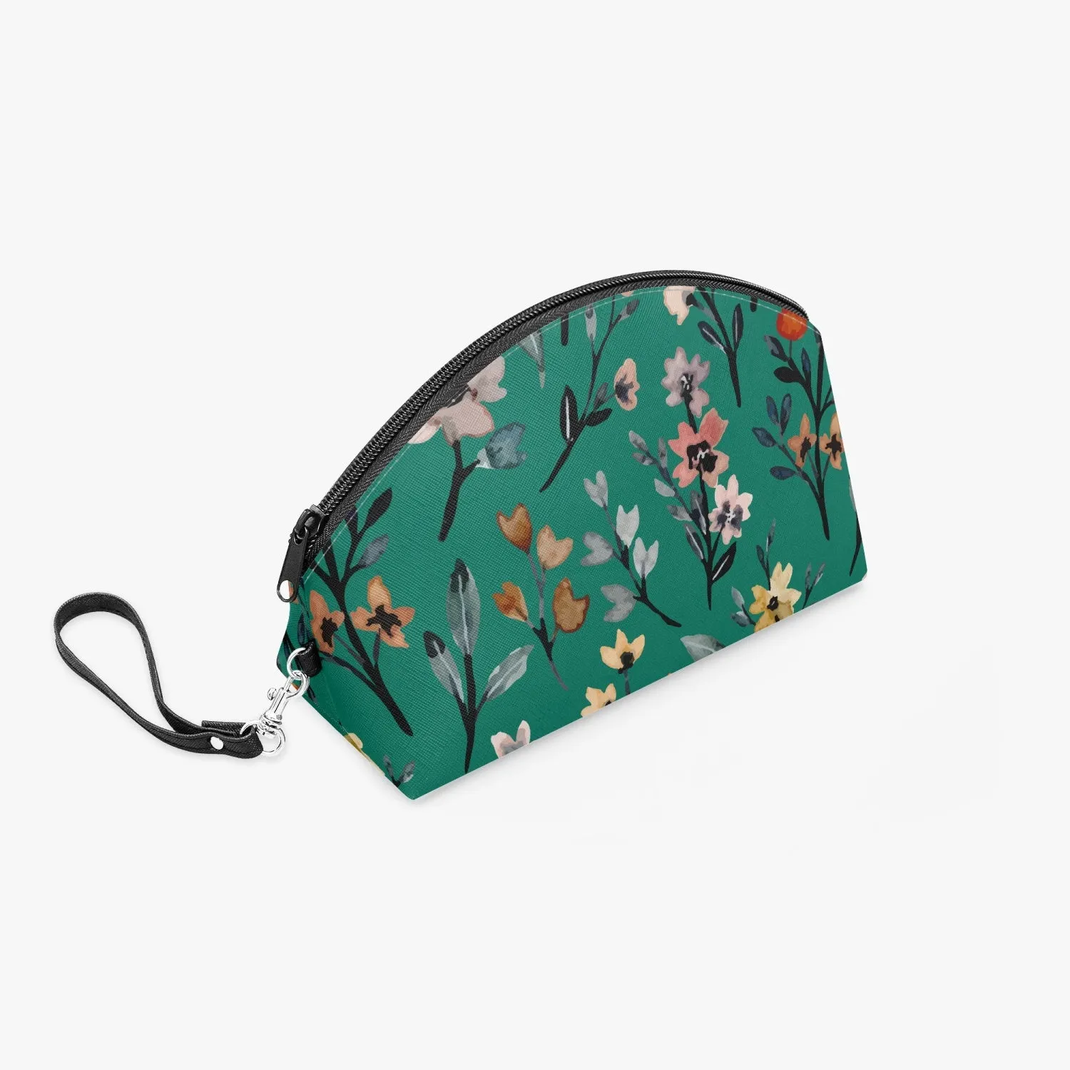 Green Floral  Curve Makeup Bag