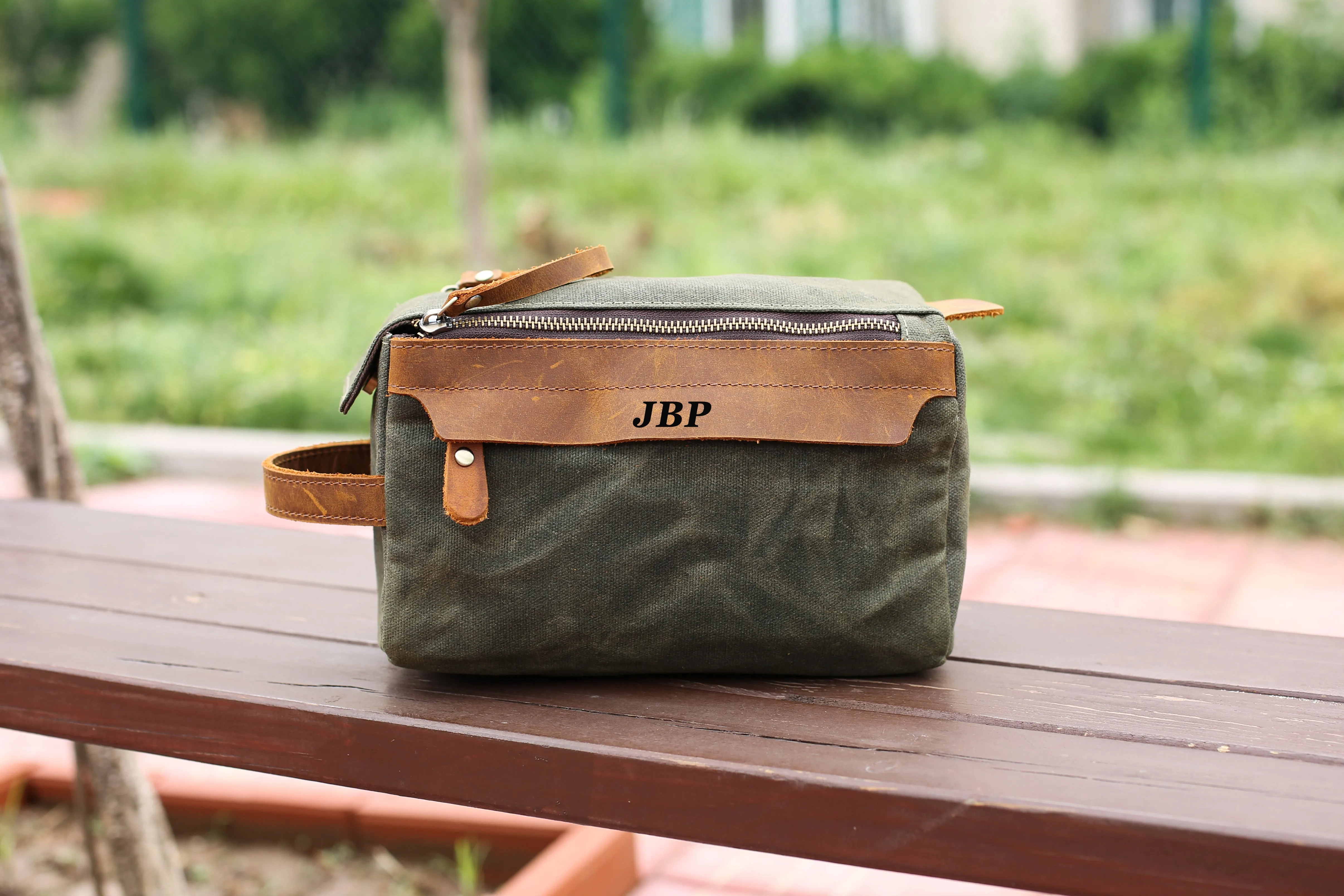 Groomsmen Gift, Personalized Waxed Canvas Toiletry Bag with Monogram, Dopp Kit, Mens Gift, Wedding Gift