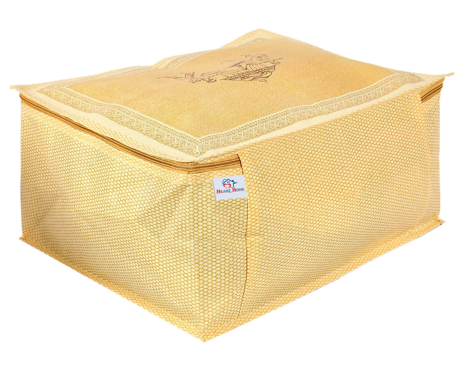 Heart Home Doli Printed Non-woven Underbed, Strorage Organizer With Transparent Window- Pack of 6 (Gold)-50HH01816