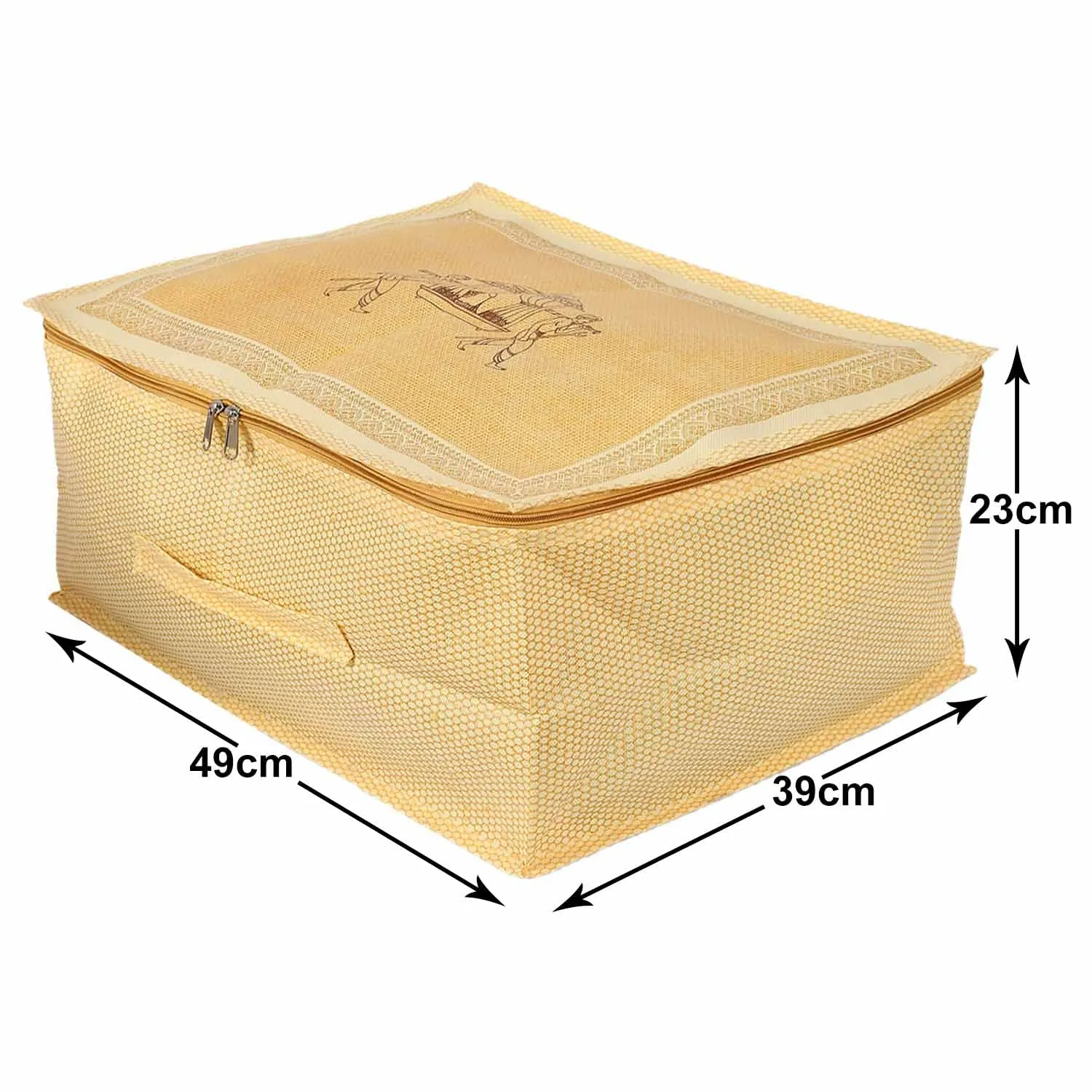 Heart Home Doli Printed Non-woven Underbed, Strorage Organizer With Transparent Window- Pack of 6 (Gold)-50HH01816