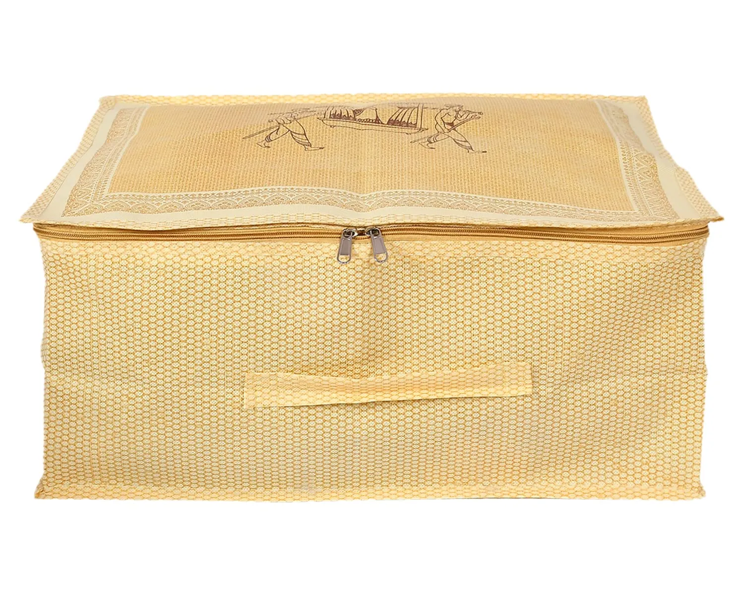 Heart Home Doli Printed Non-woven Underbed, Strorage Organizer With Transparent Window- Pack of 6 (Gold)-50HH01816