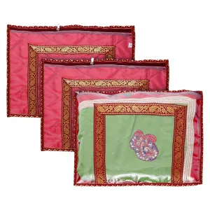 Heart Home PVC Wardrobe Organizer/Cover/Storage Bag For Store Saree, Lehenga, Suit With Transparent Top- Pack of 3 (Maroon)