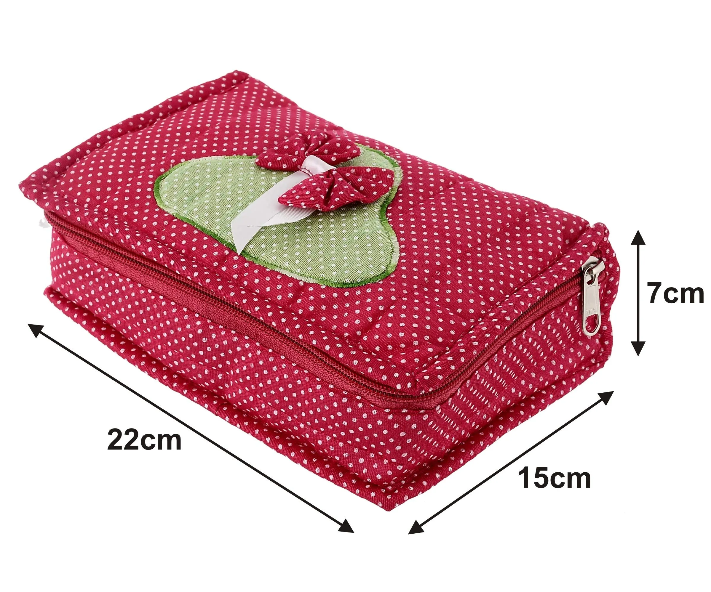 Heart Home Cotton Multipurpose 7 Pocket Dot Printed Jewellery Storage Bag Pouch/Travel Kit Organizer (Pink)-HHEART15419