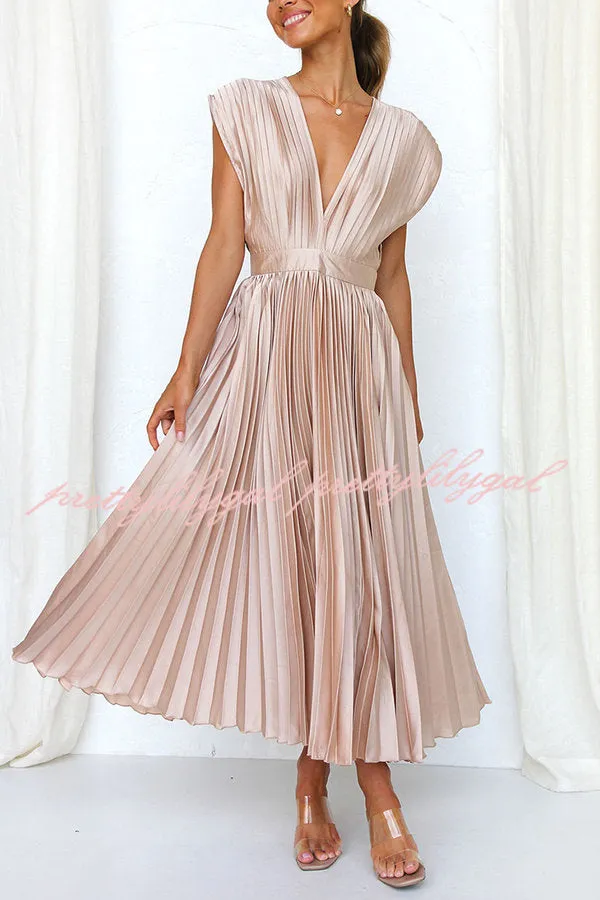 Hello Gorgeous Satin Pleated Midi Dress