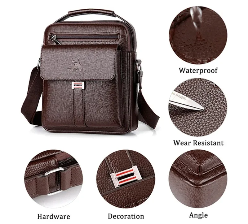 High-Quality Men's Genuine Leather Crossbody Shoulder Bags: Fashionable Business Messenger Bag for Men