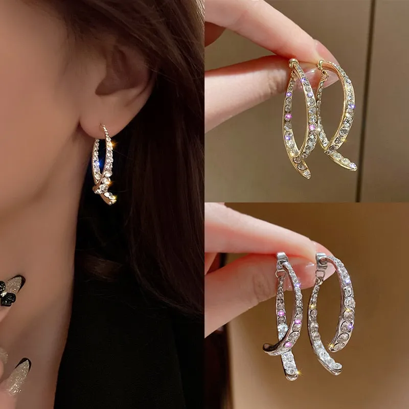 Korean Style Rhinestone Geometric Earrings