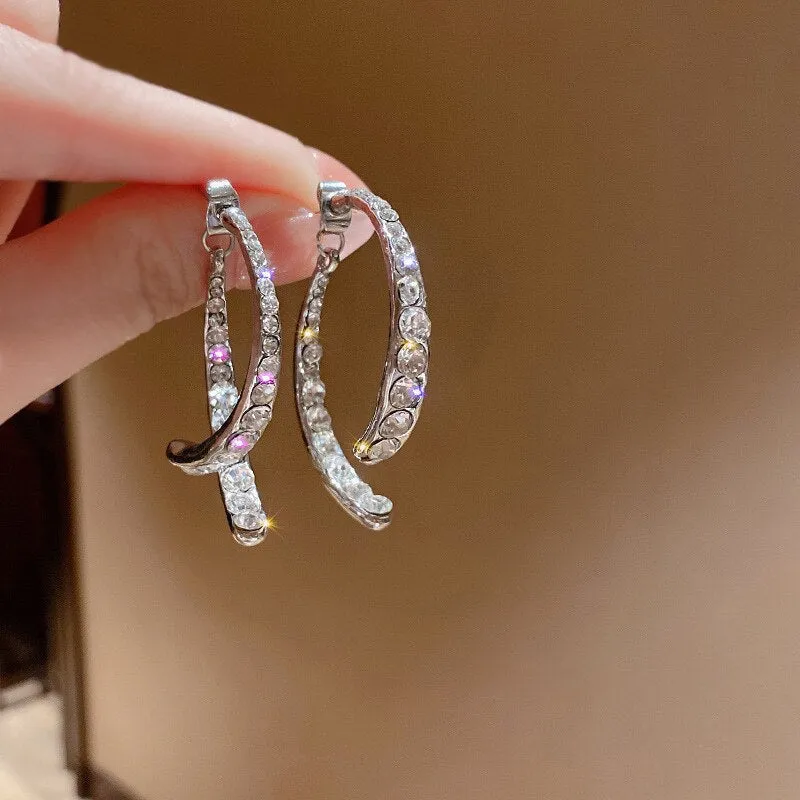 Korean Style Rhinestone Geometric Earrings