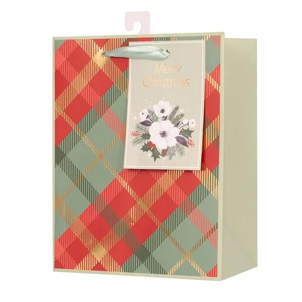 Medium Christmas Tartan Gift Bag - 18cm x 23cm x 10cm