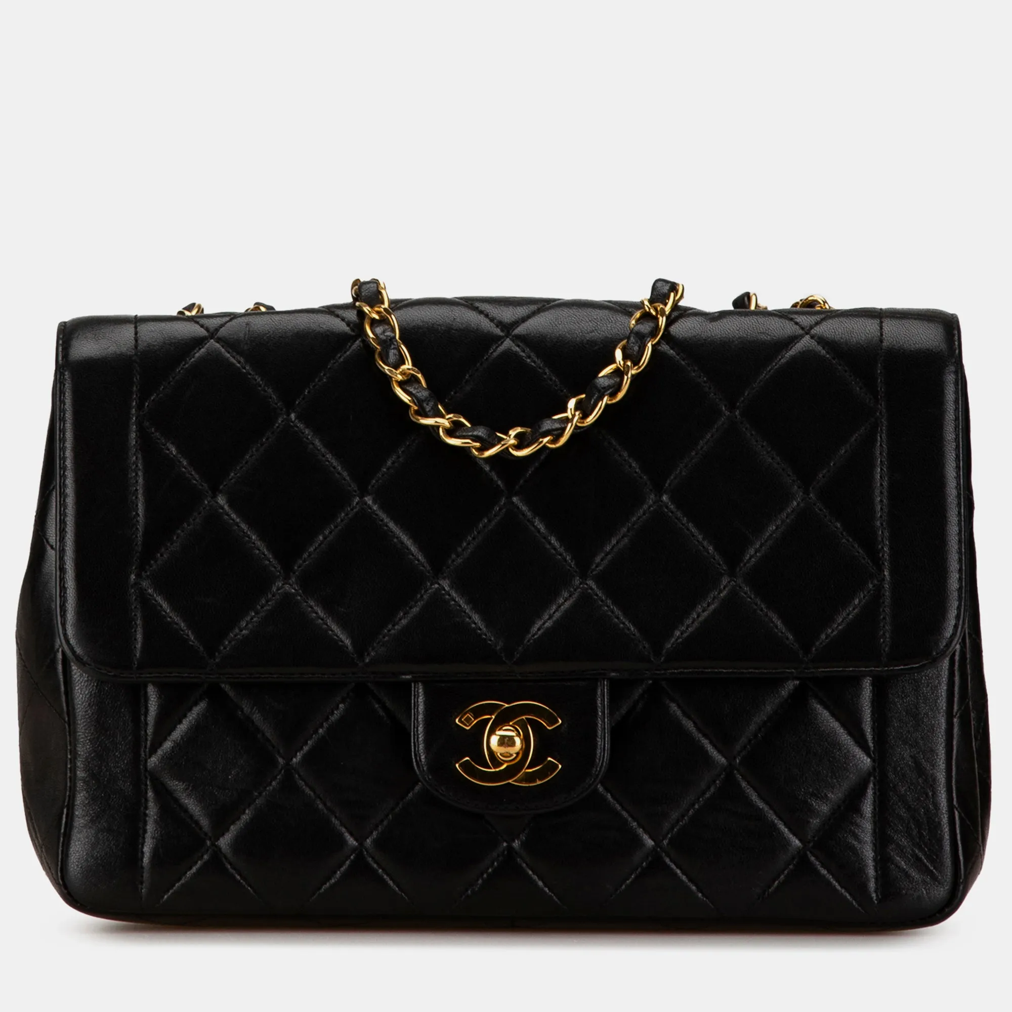 Medium Quilted Lambskin Border Single Flap Bag