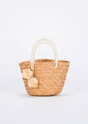 Mini St Tropez Pom Pom Straw Tote