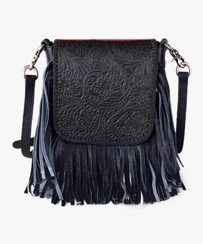 Montana West Genuine Leather Floral Fringe Crossbody