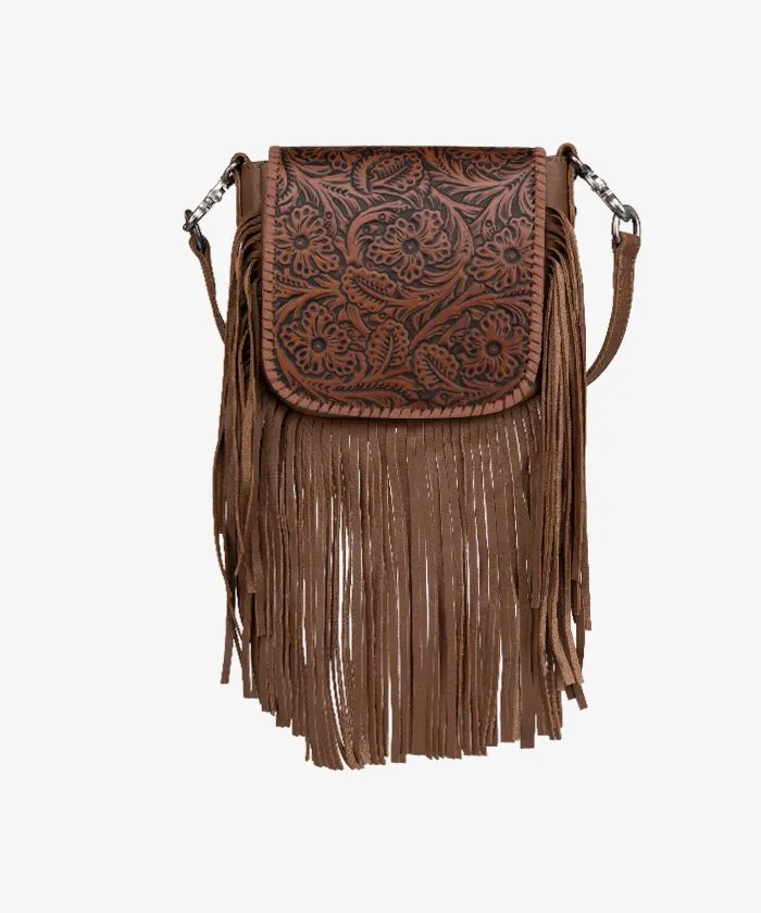 Montana West Genuine Leather Floral Fringe Crossbody