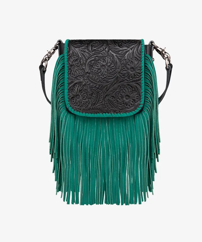 Montana West Genuine Leather Floral Fringe Crossbody