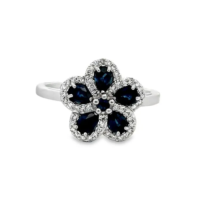 Mountz Collection Sapphire and Diamond Flower Ring in 14K White Gold