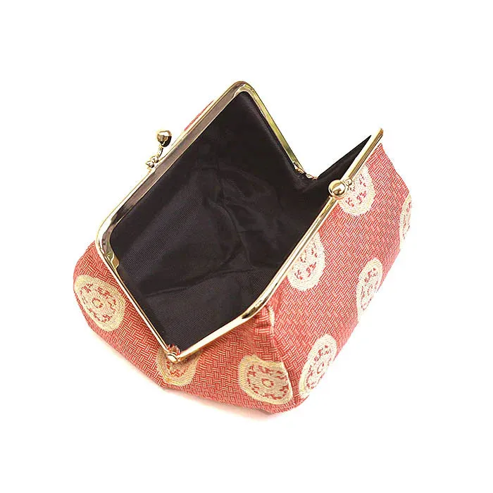 Nishijin-ori Small Pouch - Wheel-shaped Treasure / Rose -, Made in Kyoto, Japan, Cosmetic Pouch, Makeup Pouch, Japanese Gamaguchi Pouch, Travel Toiletry Pouch, Stationery Pouch, Bag organizer, Bag in Bag