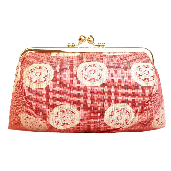 Nishijin-ori Small Pouch - Wheel-shaped Treasure / Rose -, Made in Kyoto, Japan, Cosmetic Pouch, Makeup Pouch, Japanese Gamaguchi Pouch, Travel Toiletry Pouch, Stationery Pouch, Bag organizer, Bag in Bag