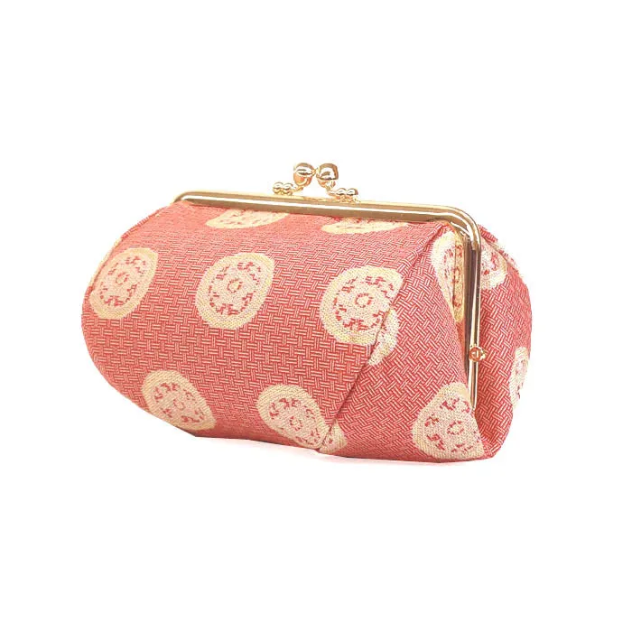 Nishijin-ori Small Pouch - Wheel-shaped Treasure / Rose -, Made in Kyoto, Japan, Cosmetic Pouch, Makeup Pouch, Japanese Gamaguchi Pouch, Travel Toiletry Pouch, Stationery Pouch, Bag organizer, Bag in Bag