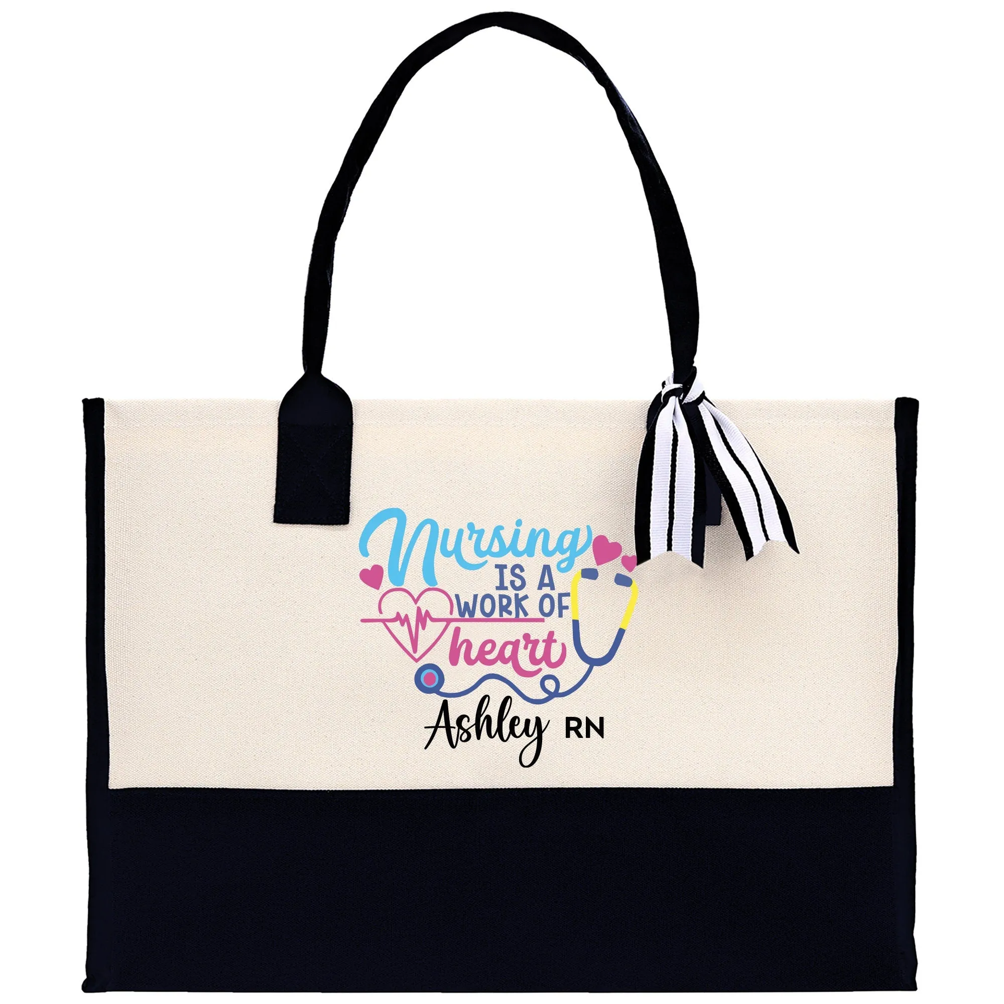 Nursing Is A Work Of Heart Tote Custom Name Personalized Cotton Canvas Tote Bag Nurse Gift Future Nurse Gift Nursing Student Graduation Gift