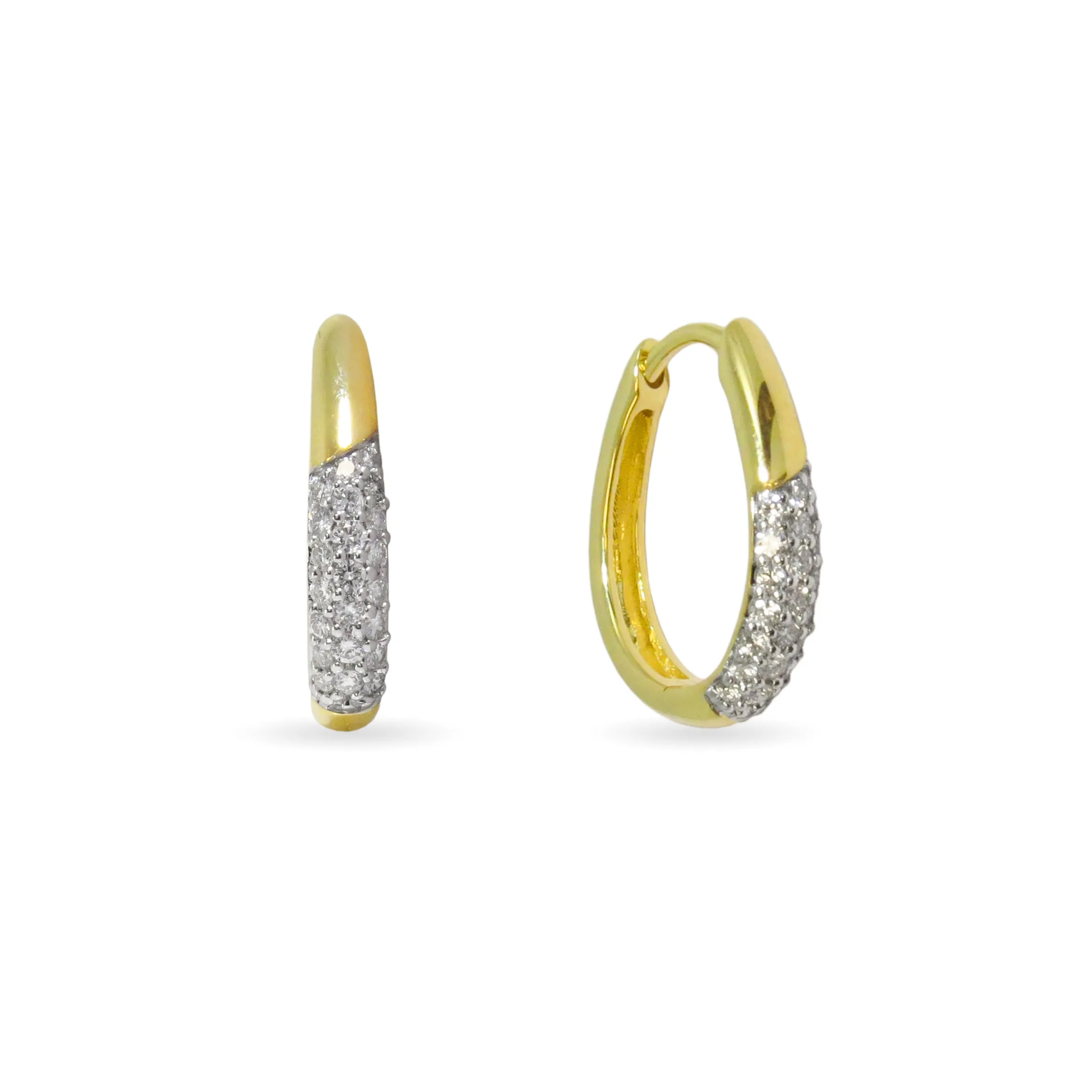 Oval Diamond and Gold Hoop Earrings